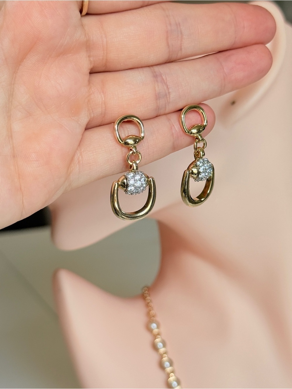 Delicate Gold Drop Earrings with Cubic Zirconia - Picture 13 of 13